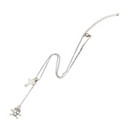 Diamonte Skull and Crossbone and Cross Necklace (Chain 75cm, Pendant 5 x 3.5cm)