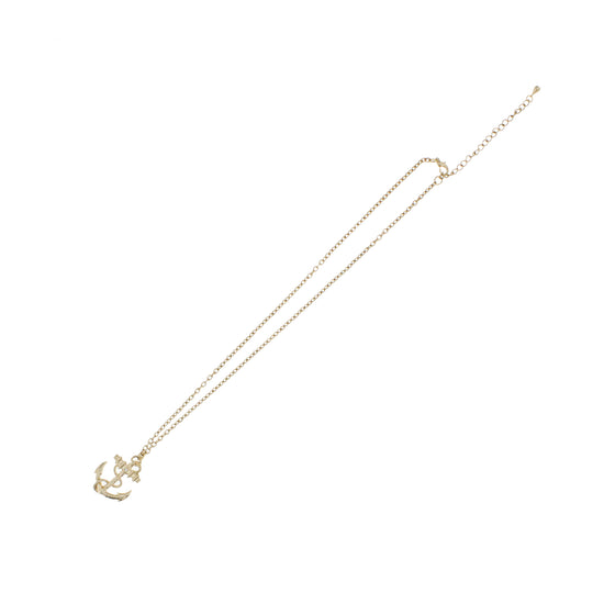 Anchor Pendant & Diamante Stone on Chain Necklace