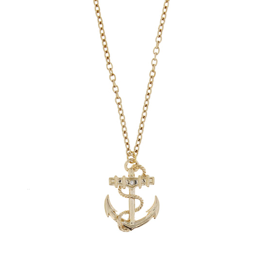 Anchor Pendant & Diamante Stone on Chain Necklace