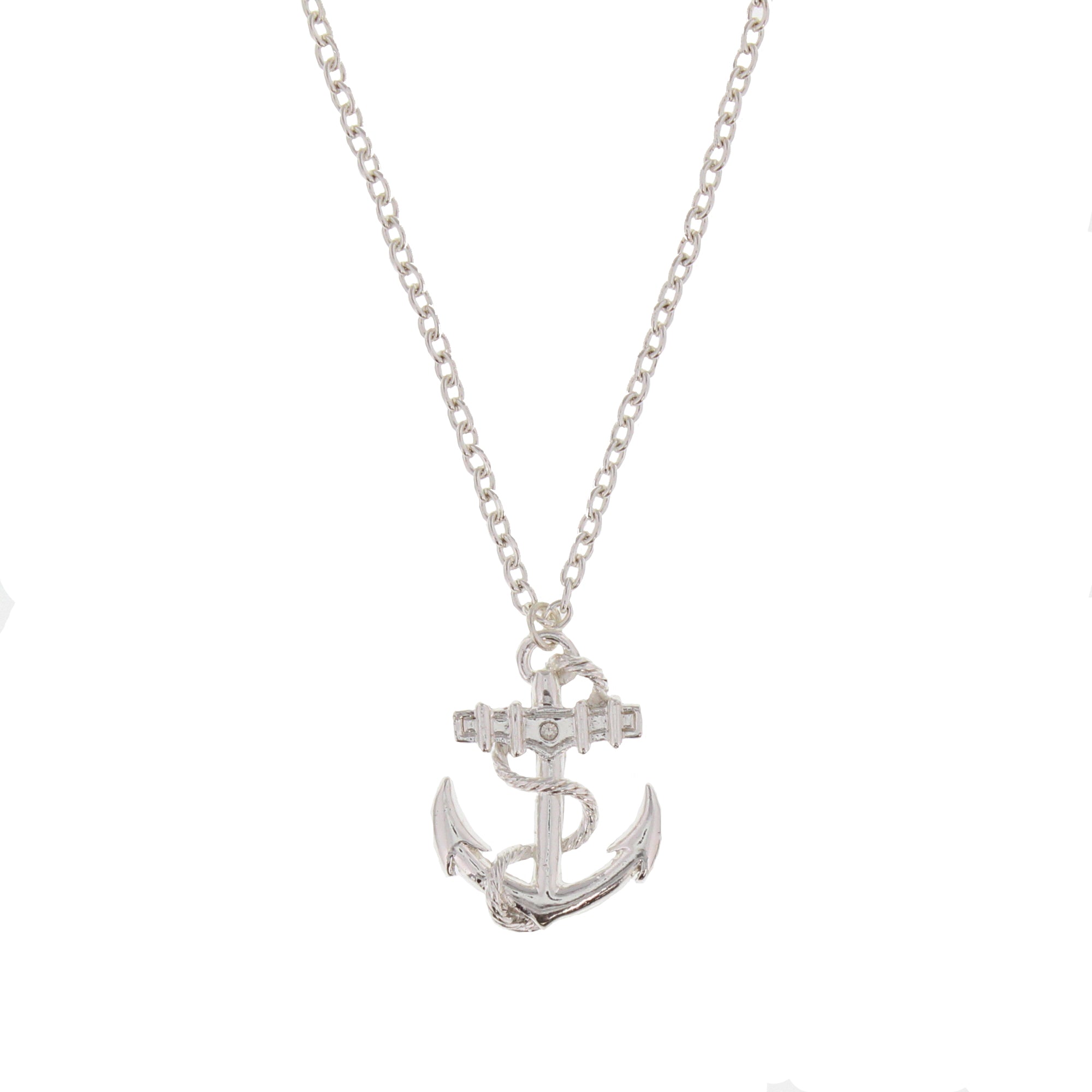 Anchor Pendant & Diamante Stone on Chain Necklace