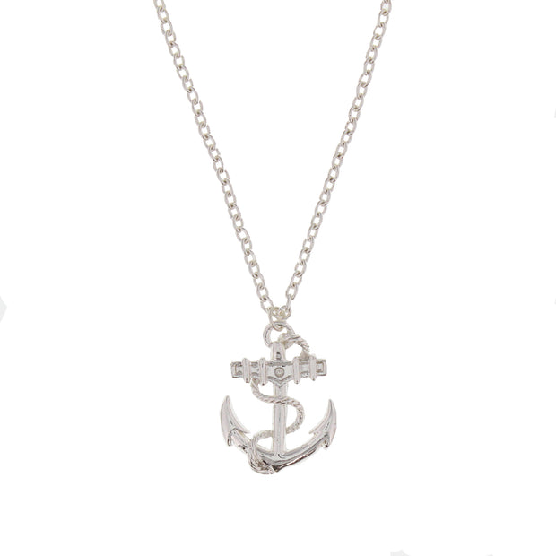 Anchor Pendant with Chain & Diamante Stone on Chain Necklace - 3.5 x 2.7cm Pendant