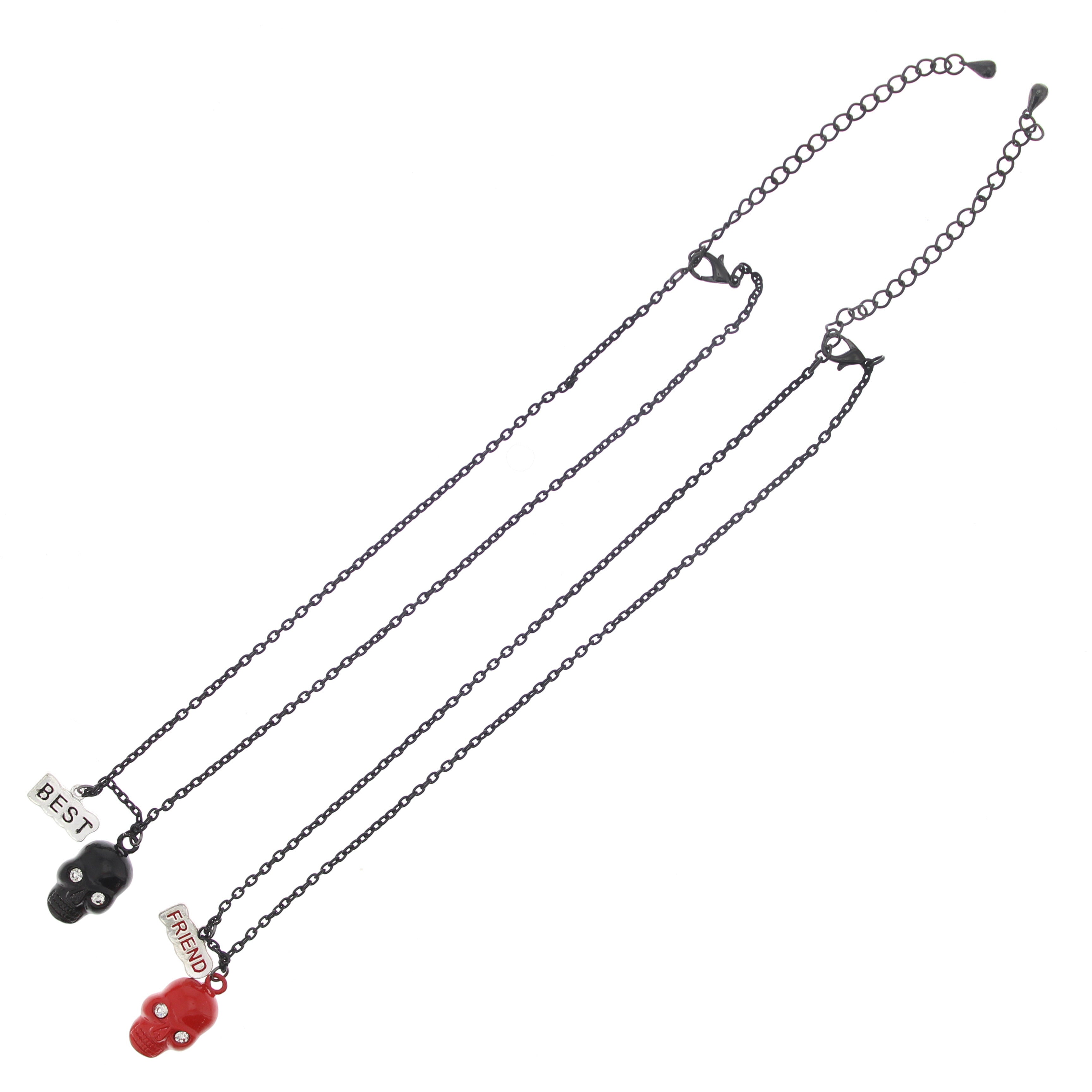 Black and Red Jewelled Skull Best Friend Necklaces