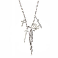 Skull and Crossbone Cross and Dagger Charm Necklace