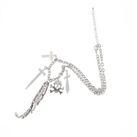 Skull and Crossbone Cross and Dagger Charm Necklace