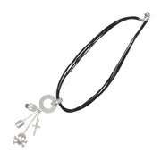Multi Corded Necklace With Skull, Skull and Crossbone, Cross and Razor Blade Charms Cord 42cm)