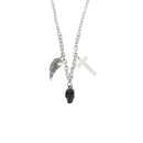 Black Skull, Feather and Cross Necklace