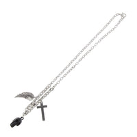 Black Skull, Feather and Cross Necklace