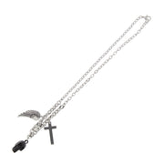 Black Skull, Feather and Cross Necklace (Chain 42cm, Pendants  3 x 1.5cm max )
