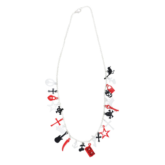 Multi Themed Black, White & Red Charm Necklace