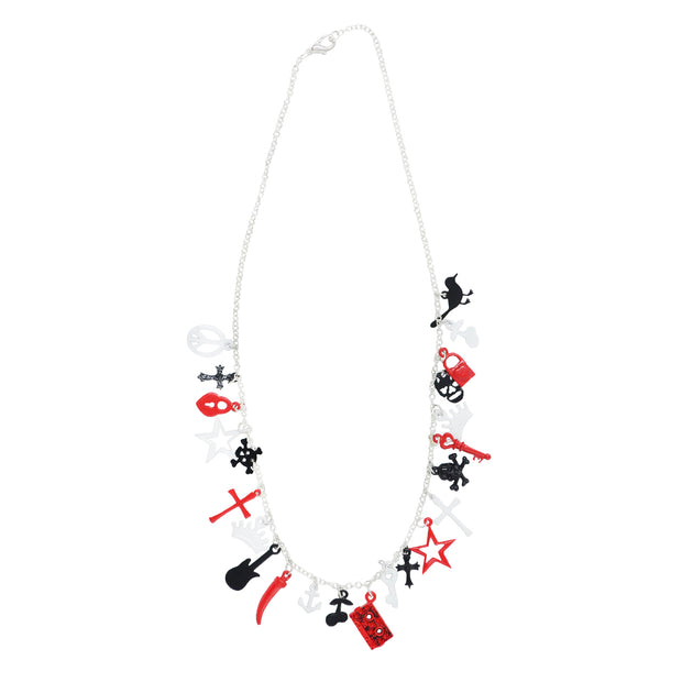 Multi Themed Black, White & Red Charm Necklace