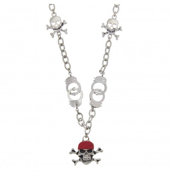 Pirate Skull and Crossbone Necklace with Handcuffs