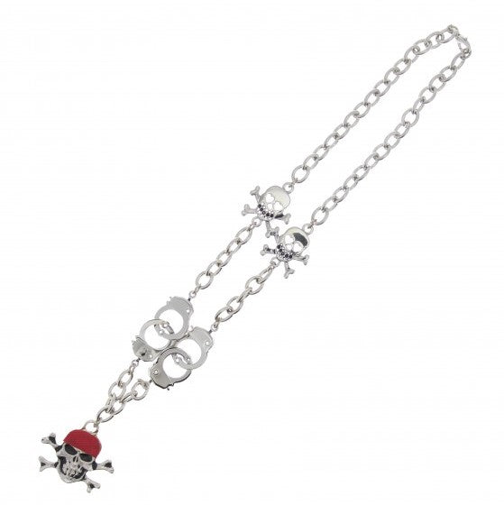 Pirate Skull and Crossbone Necklace with Handcuffs (Chain 44cm, Pendant 3 x 3cm)