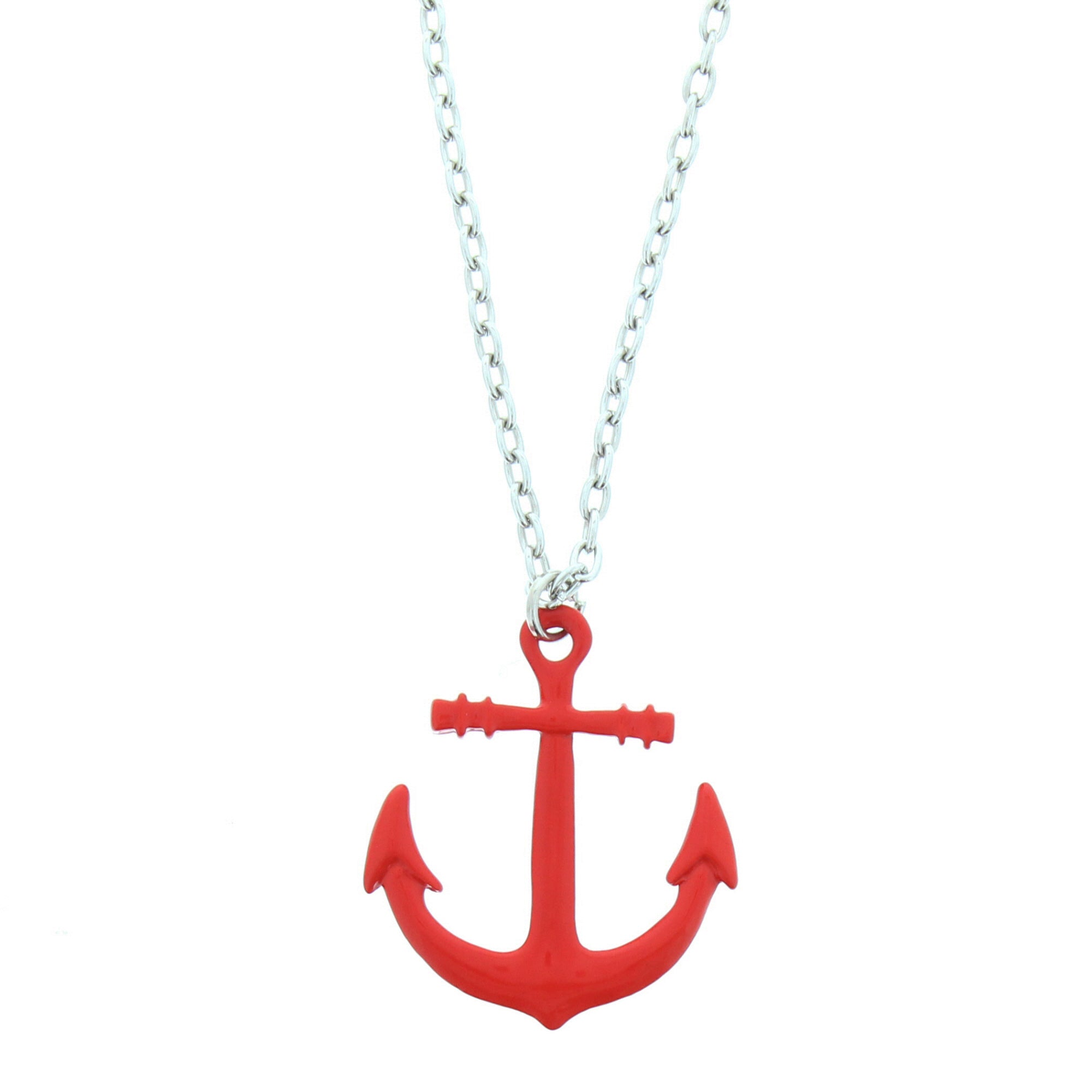 Shiny Metal Anchor Pendant on Silver Necklace
