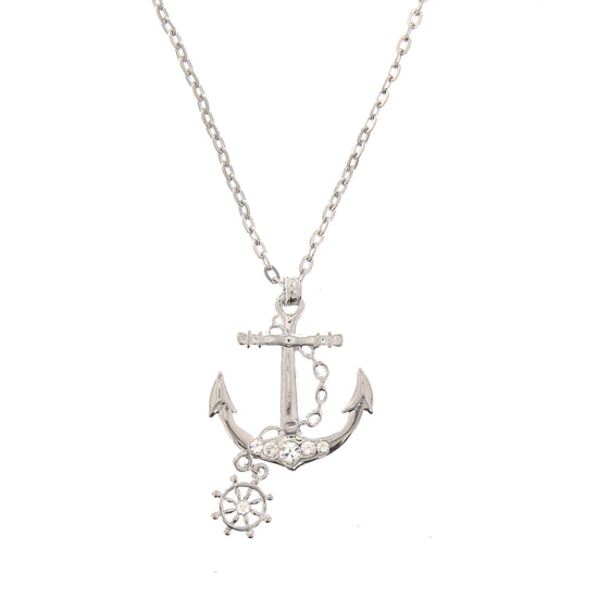 Silver Anchor Pendant & Hanging Wheel on Silver Necklace