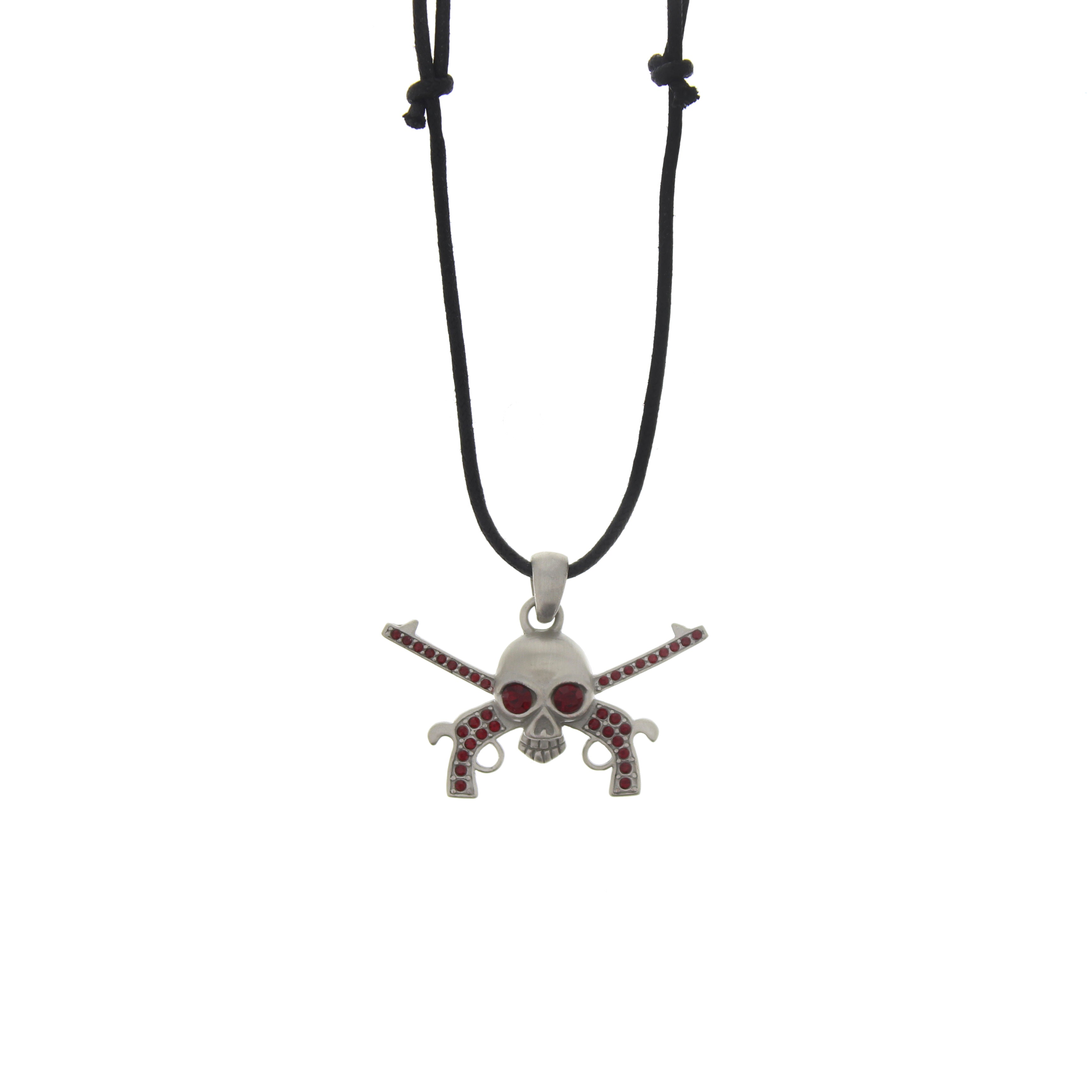 Red Eye Skull with Cross Guns Necklace