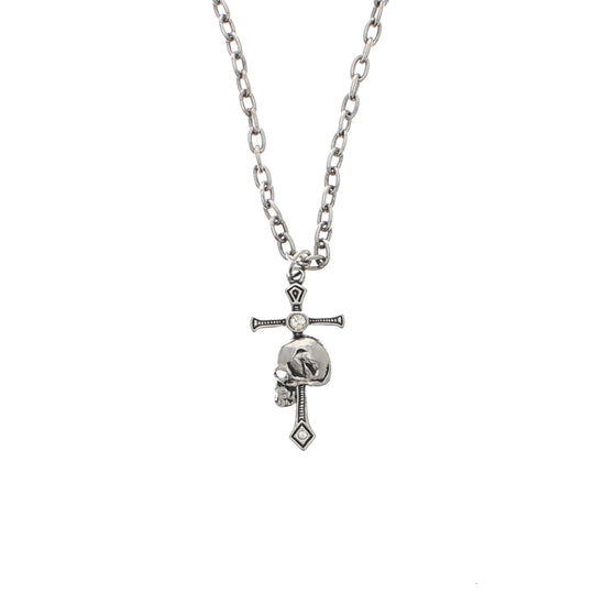 Skull with Cross and Jewels Necklace