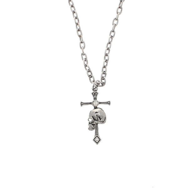 Skull with Cross and Jewels Necklace