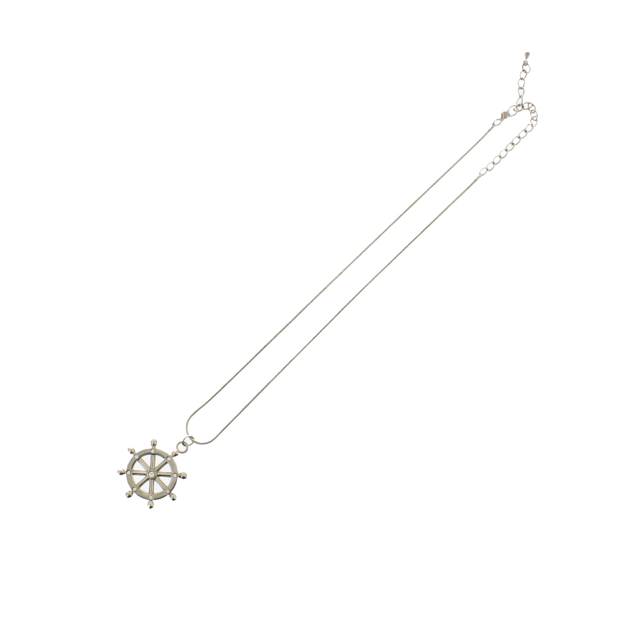 Nautical Wheel Pendant with Diamante Stones on Chain Necklace