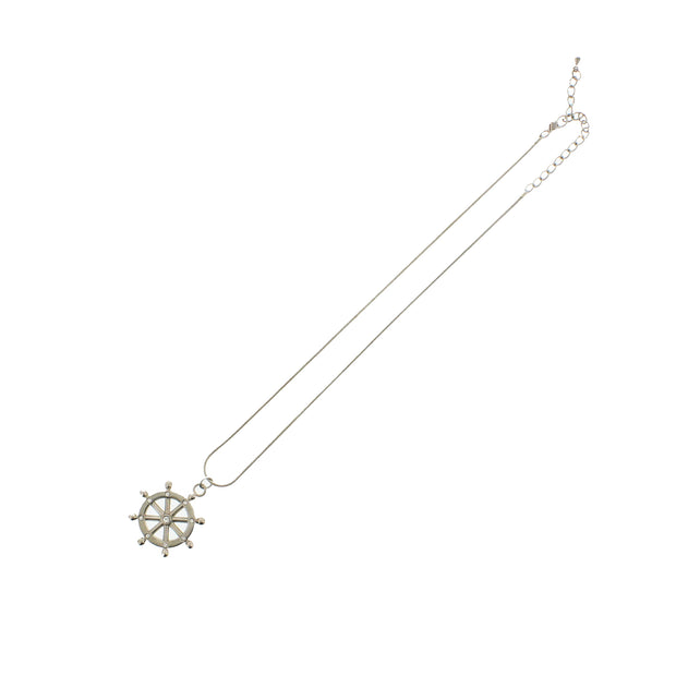 Nautical Wheel Pendant with Diamante Stones on Chain Necklace - 3.6cm Diameter Pendant