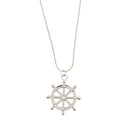 Nautical Wheel Pendant with Diamante Stones on Chain Necklace