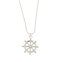 Nautical Wheel Pendant with Diamante Stones on Chain Necklace
