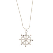 Nautical Wheel Pendant with Diamante Stones on Chain Necklace - 3.6cm Diameter Pendant