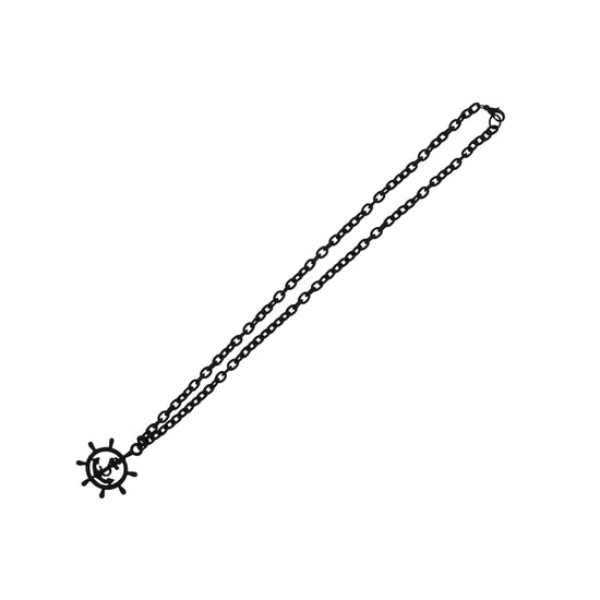 Black Anchor in Nautical Wheel Pendant on Necklace