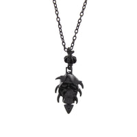 Black Skull with Crown on Black Chain Necklace