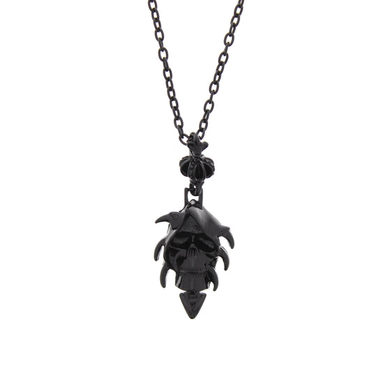 Black Skull with Crown on Black Chain Necklace