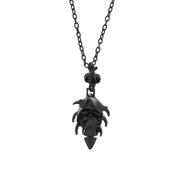 Black Skull with Crown on Black Chain Necklace (Chain 68cm, Pendant 6 x 3.5cm)