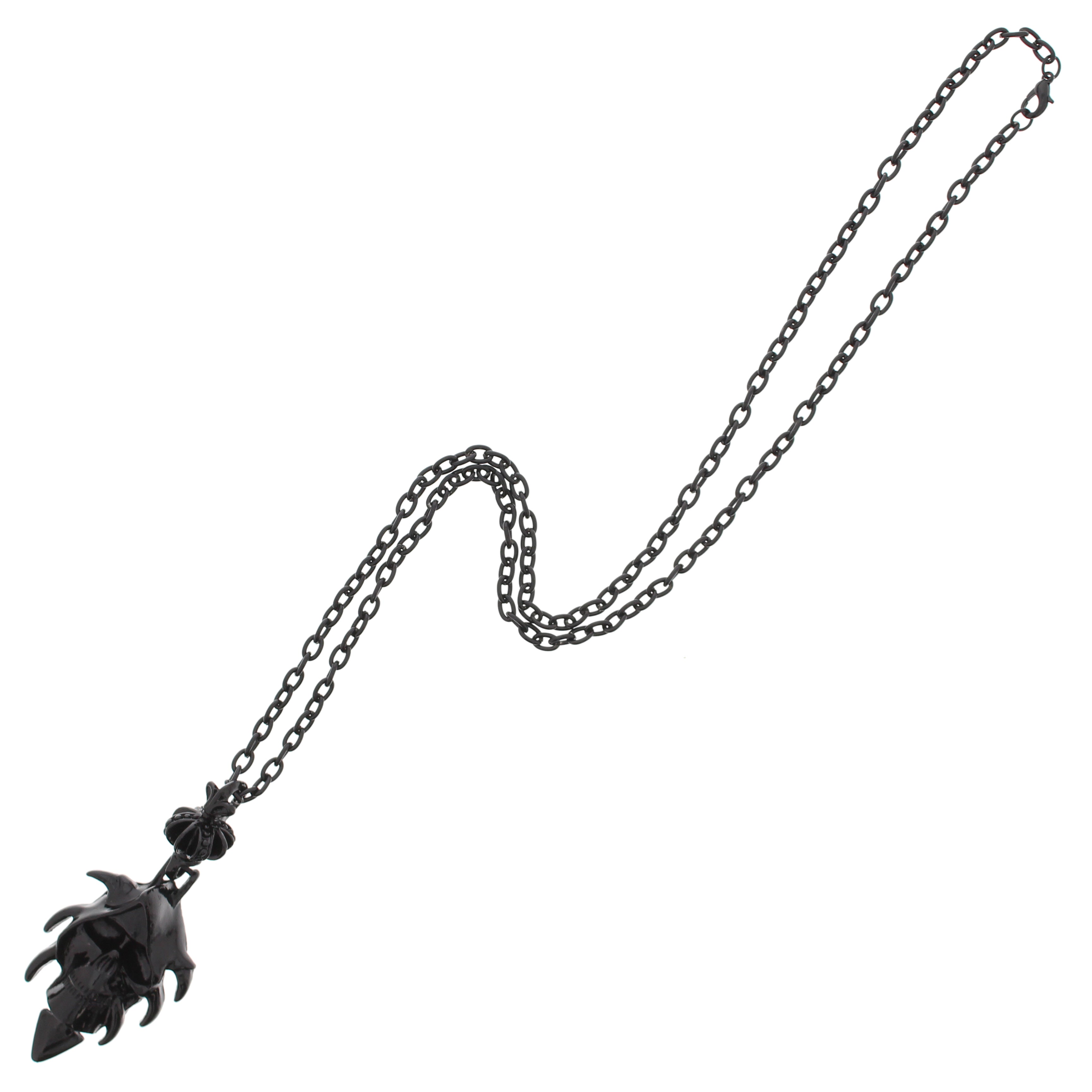 Black Skull with Crown on Black Chain Necklace