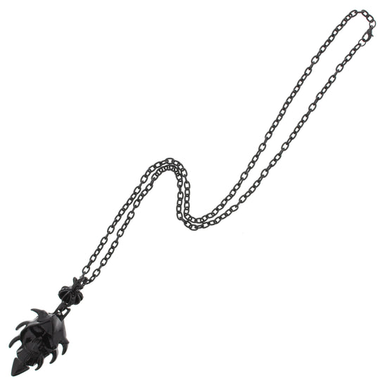 Black Skull with Crown on Black Chain Necklace