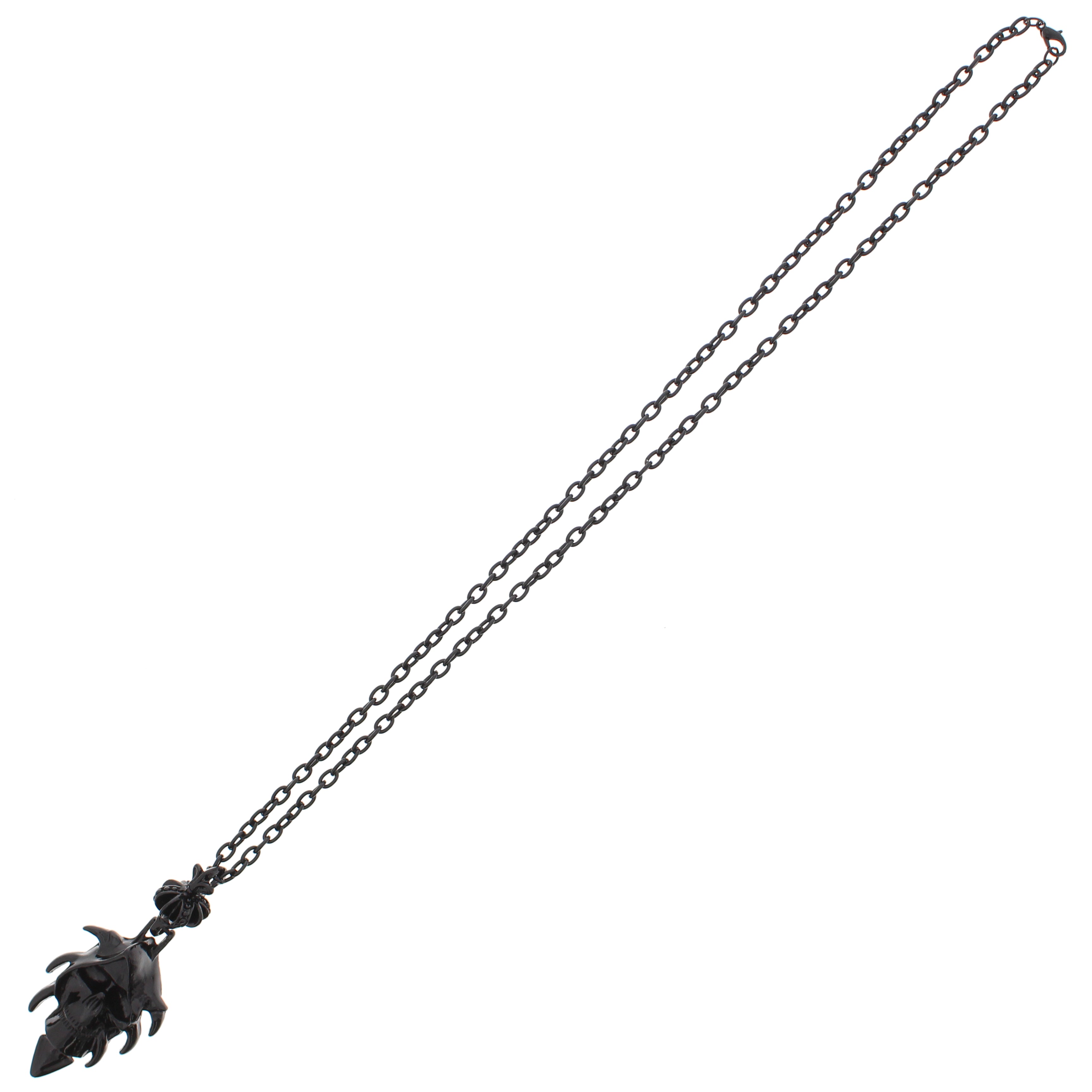 Black Skull with Crown on Black Chain Necklace