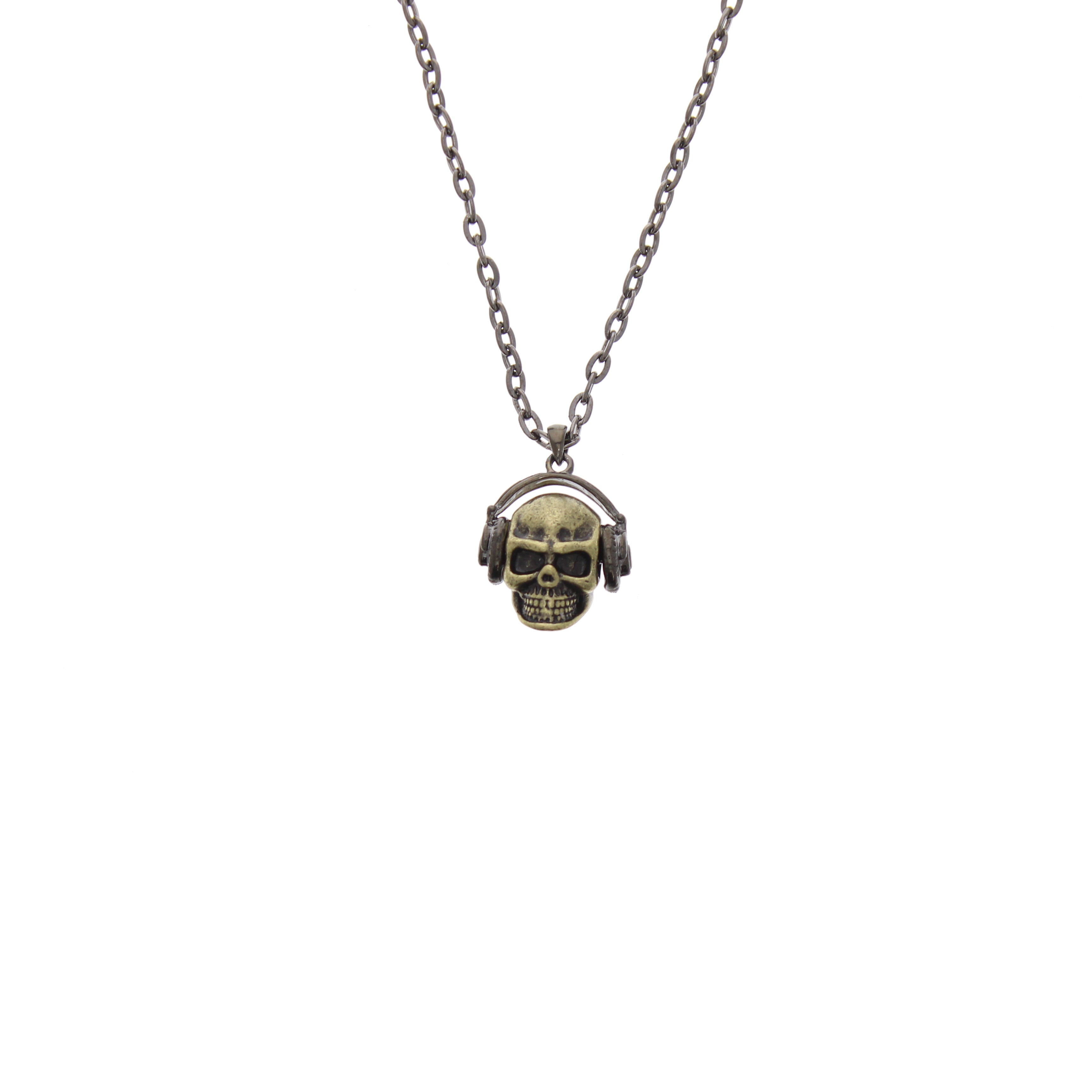 Gold Skull with Headphones Necklace