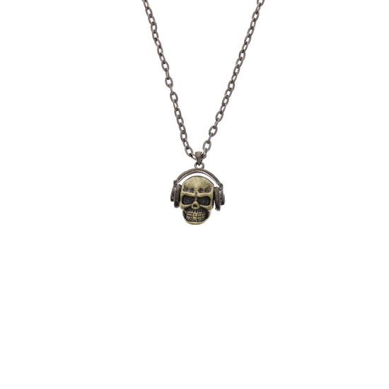 Gold Skull with Headphones Necklace