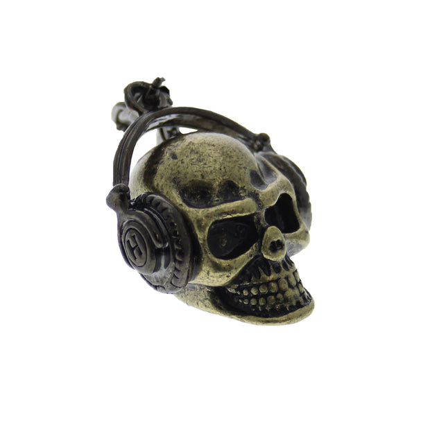 Gold Skull with Headphones Necklace (Chain 68 + 6.5cm, Pendant 3 x 2.5cm)