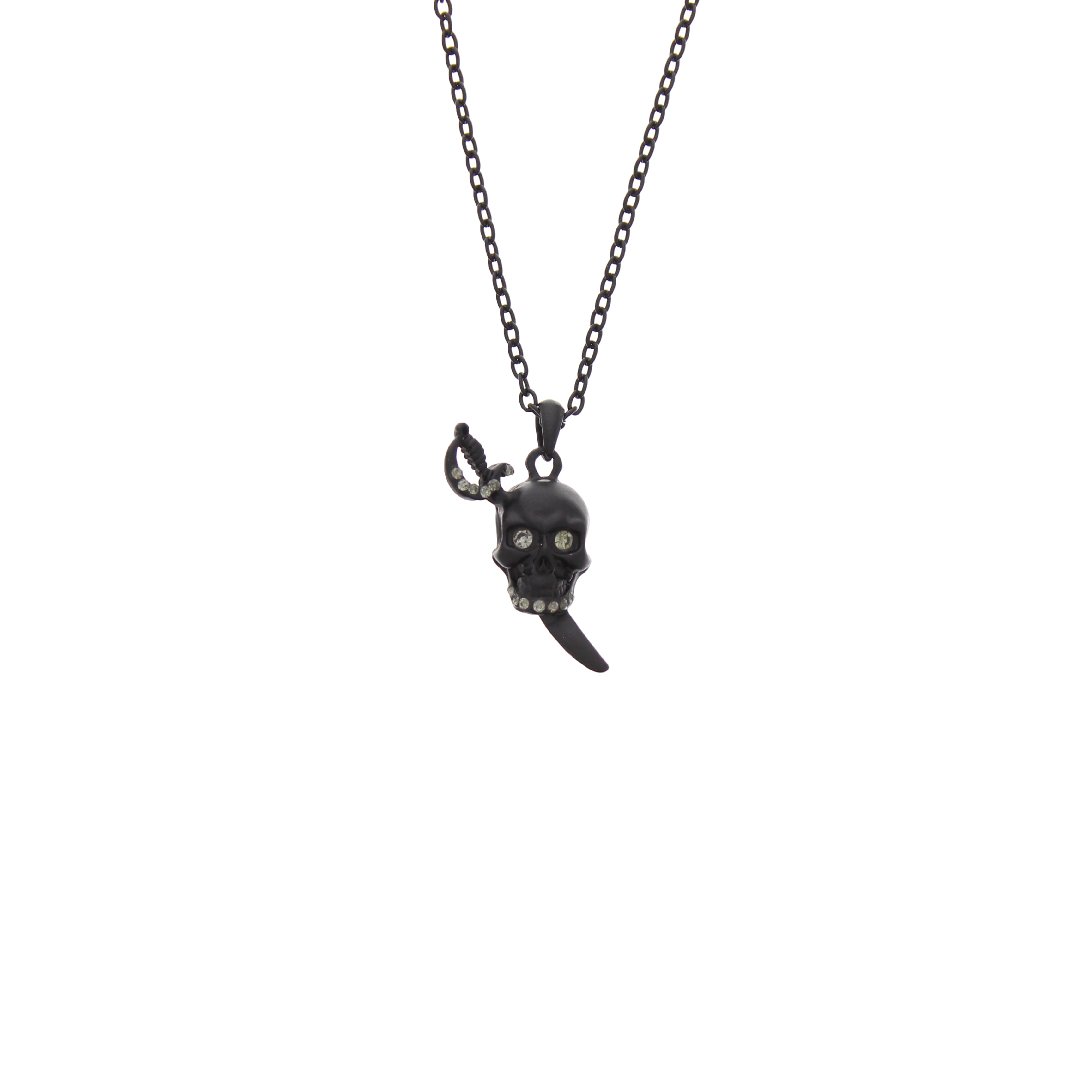 Jewelled Black Skull with Dagger  Necklace