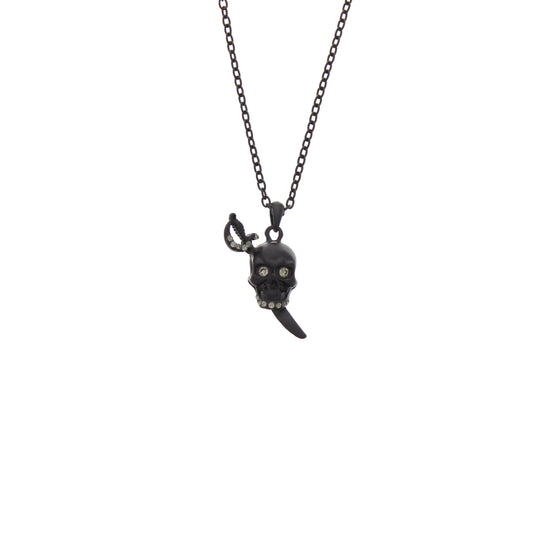 Jewelled Black Skull with Dagger  Necklace