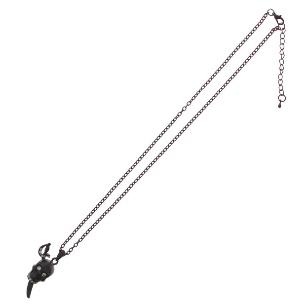 Jewelled Black Skull with Dagger  Necklace (Chain 50 + 5cm, Pendant 4 x 2.5cm)
