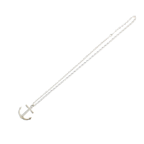 Silver Anchor Pendant with Diamante Stones on Adjustable Chain Necklace