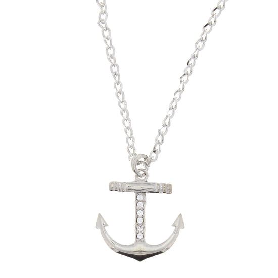 Silver Anchor Pendant with Diamante Stones on Adjustable Chain Necklace