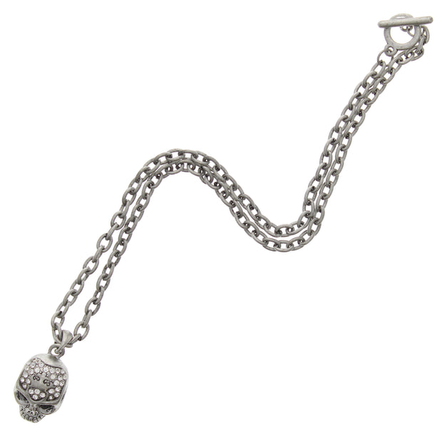 Burnished Silver Jewelled  Skull Necklace