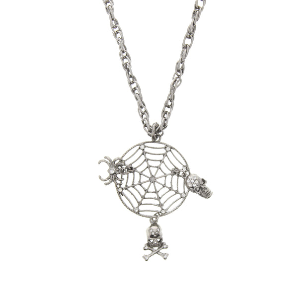 Spiderweb Necklace with Skull, Skull and Crossbones and Spider Charms