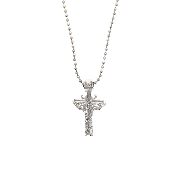 Skull on Cross Necklace (Chain 42cm, Pendant 5.5 x 3cm)