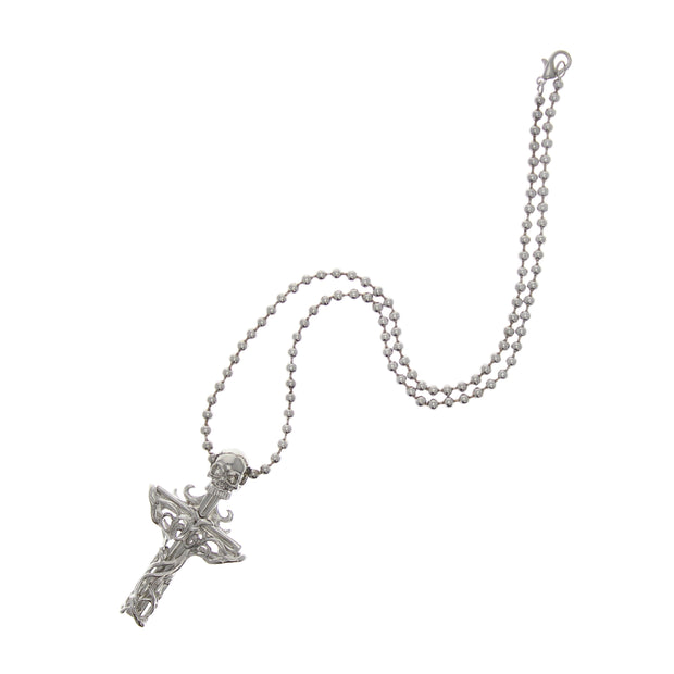 Skull on Cross Necklace (Chain 42cm, Pendant 5.5 x 3cm)