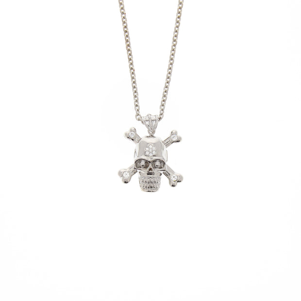 Diamonte Skull and Crossbone Necklace (Chain 75cm, Pendant 5 x 3.5cm)