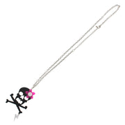 Black Plastic Skull & Crossbone Necklace with Pink Flower & Lightning