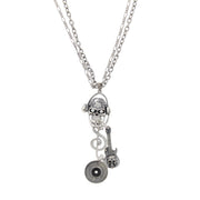 Musical Themed Diamante Skull Double Chain Necklace