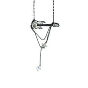 Diamante Stones Electric Guitar & Chain Drop Star Necklace