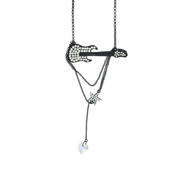 Diamante Stones Electric Guitar & Chain Drop Star Necklace